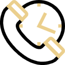 A minimalist graphic line art icon showing a classic telephone receiver paired with an accent line communication badge. This interface graphic represents the direct practice communication channels, luxury concierge reservation booking, and responsive patient support delivered at icónica dental group.
