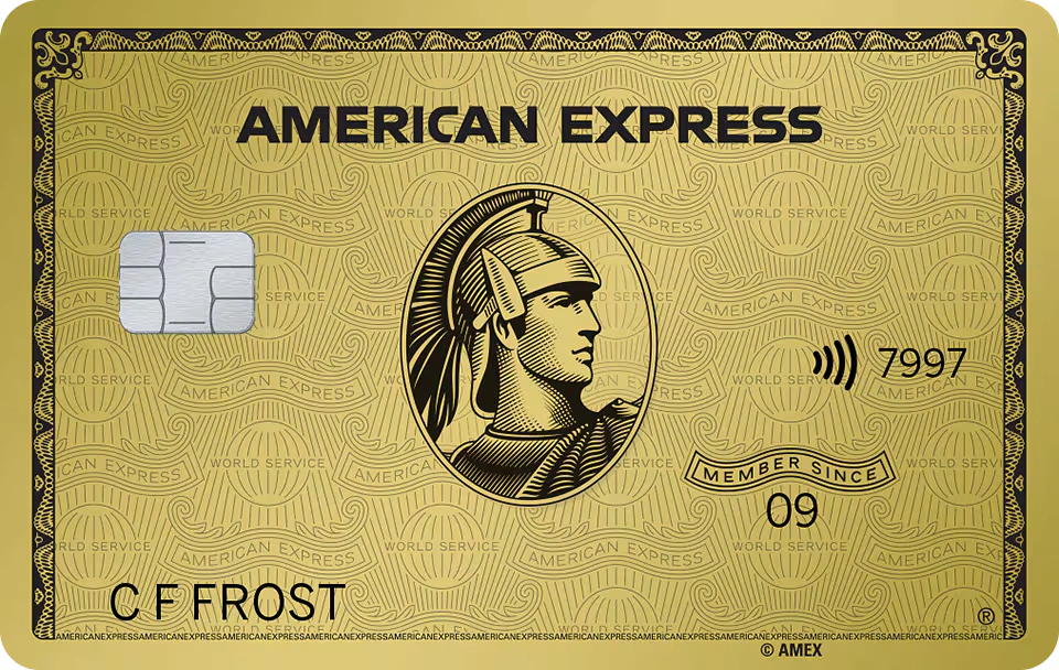 A professional graphic display showing the front of an American Express Gold card. This image represents the flexible patient financing solutions, premium rewards card integration, and luxury concierge billing options accommodated at icónica dental group.