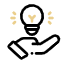 A minimalist vector line art icon displaying a figure pointing toward a glowing lightbulb over a transparent background. This user interface graphic represents the progressive clinical design, innovative treatment philosophies, and personalized smile concepts engineered at icónica dental group.