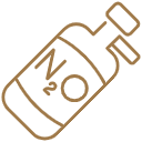 A minimal, gold-lined transparent vector icon depicting a compressed gas cylinder tank labeled with N2O. This asset represents the safe, mild nitrous oxide inhalation sedation options provided to ensure an anxiety-free, comfortable patient experience during emergency procedures at icónica dental group.